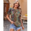 Zeagoo Blouse for Women Dressy Casual Puff Short Sleeve Boho Tops Fashion Floral Crew Neck Tunic Shirts Summer Clothes(Mz721)