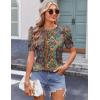 Zeagoo Blouse for Women Dressy Casual Puff Short Sleeve Boho Tops Fashion Floral Crew Neck Tunic Shirts Summer Clothes(Mz721)