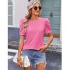 Zeagoo Blouse for Women Dressy Casual Puff Short Sleeve Boho Tops Fashion Floral Crew Neck Tunic Shirts Summer Clothes(Pink)