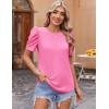Zeagoo Blouse for Women Dressy Casual Puff Short Sleeve Boho Tops Fashion Floral Crew Neck Tunic Shirts Summer Clothes(Pink)