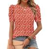 Zeagoo Blouse for Women Dressy Casual Puff Short Sleeve Boho Tops Fashion Floral Crew Neck Tunic Shirts Summer Clothes(Sf230)
