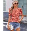 Zeagoo Blouse for Women Dressy Casual Puff Short Sleeve Boho Tops Fashion Floral Crew Neck Tunic Shirts Summer Clothes(Sf230)