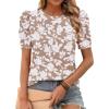 Zeagoo Blouse for Women Dressy Casual Puff Short Sleeve Boho Tops Fashion Floral Crew Neck Tunic Shirts Summer Clothes(Sf295)