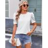 Zeagoo Blouse for Women Dressy Casual Puff Short Sleeve Boho Tops Fashion Floral Crew Neck Tunic Shirts Summer Clothes(White)