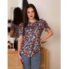 Zeagoo Blouse for Women Dressy Casual Puff Short Sleeve Boho Tops Fashion Floral Crew Neck Tunic Shirts Summer Clothes(Xh464)
