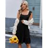 Zeagoo Boho Mini A-line Dress 2025 Womens Summer Dress Casual Ruffle Tiered Floral Square Neck Sundresses Beach with Pockets(Black)