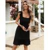 Zeagoo Boho Mini A-line Dress 2025 Womens Summer Dress Casual Ruffle Tiered Floral Square Neck Sundresses Beach with Pockets(Black)