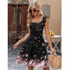 Zeagoo Boho Mini A-line Dress 2025 Womens Summer Dress Casual Ruffle Tiered Floral Square Neck Sundresses Beach with Pockets(Black Floral)