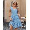 Zeagoo Boho Mini A-line Dress 2025 Womens Summer Dress Casual Ruffle Tiered Floral Square Neck Sundresses Beach with Pockets(Blue Floral)