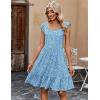 Zeagoo Boho Mini A-line Dress 2025 Womens Summer Dress Casual Ruffle Tiered Floral Square Neck Sundresses Beach with Pockets(Blue Floral)