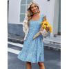 Zeagoo Boho Mini A-line Dress 2025 Womens Summer Dress Casual Ruffle Tiered Floral Square Neck Sundresses Beach with Pockets(Blue Floral)