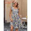 Zeagoo Boho Mini A-line Dress 2025 Womens Summer Dress Casual Ruffle Tiered Floral Square Neck Sundresses Beach with Pockets(Blue Pink Floral)