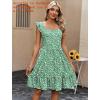 Zeagoo Boho Mini A-line Dress 2025 Womens Summer Dress Casual Ruffle Tiered Floral Square Neck Sundresses Beach with Pockets(Green White Floral)