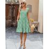 Zeagoo Boho Mini A-line Dress 2025 Womens Summer Dress Casual Ruffle Tiered Floral Square Neck Sundresses Beach with Pockets(Green White Floral)