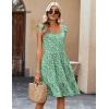 Zeagoo Boho Mini A-line Dress 2025 Womens Summer Dress Casual Ruffle Tiered Floral Square Neck Sundresses Beach with Pockets(Green White Floral)