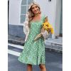 Zeagoo Boho Mini A-line Dress 2025 Womens Summer Dress Casual Ruffle Tiered Floral Square Neck Sundresses Beach with Pockets(Green White Floral)