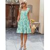 Zeagoo Boho Mini A-line Dress 2025 Womens Summer Dress Casual Ruffle Tiered Floral Square Neck Sundresses Beach with Pockets(Light Blue Floral)
