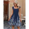 Zeagoo Boho Mini A-line Dress 2025 Womens Summer Dress Casual Ruffle Tiered Floral Square Neck Sundresses Beach with Pockets(Navy Floral)
