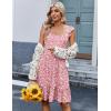 Zeagoo Boho Mini A-line Dress 2025 Womens Summer Dress Casual Ruffle Tiered Floral Square Neck Sundresses Beach with Pockets(Pink White Floral)