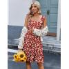 Zeagoo Boho Mini A-line Dress 2025 Womens Summer Dress Casual Ruffle Tiered Floral Square Neck Sundresses Beach with Pockets(Red Floral)