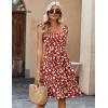 Zeagoo Boho Mini A-line Dress 2025 Womens Summer Dress Casual Ruffle Tiered Floral Square Neck Sundresses Beach with Pockets(Red Floral)