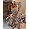 Zeagoo Boho Mini A-line Dress 2025 Womens Summer Dress Casual Ruffle Tiered Floral Square Neck Sundresses Beach with Pockets(Red White Floral)