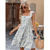 Zeagoo Boho Mini A-line Dress 2025 Womens Summer Dress Casual Ruffle Tiered Floral Square Neck Sundresses Beach with Pockets(White Blue Floral)
