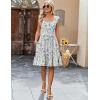 Zeagoo Boho Mini A-line Dress 2025 Womens Summer Dress Casual Ruffle Tiered Floral Square Neck Sundresses Beach with Pockets(White Blue Floral)