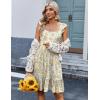 Zeagoo Boho Mini A-line Dress 2025 Womens Summer Dress Casual Ruffle Tiered Floral Square Neck Sundresses Beach with Pockets(Yellow Floral)