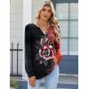 Zeagoo Fall Tops for Women Long Sleeve Button Up Shirts Floral Tunics V Neck Pullover Blouse(Black Red Floral)