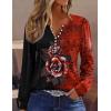Zeagoo Fall Tops for Women Long Sleeve Button Up Shirts Floral Tunics V Neck Pullover Blouse(Black Red Floral)