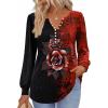 Zeagoo Fall Tops for Women Long Sleeve Button Up Shirts Floral Tunics V Neck Pullover Blouse(Black Red Floral)