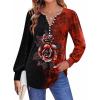 Zeagoo Fall Tops for Women Long Sleeve Button Up Shirts Floral Tunics V Neck Pullover Blouse(Black Red Floral)