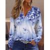 Zeagoo Fall Tops for Women Long Sleeve Button Up Shirts Floral Tunics V Neck Pullover Blouse(Blue Purple Floral)