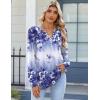 Zeagoo Fall Tops for Women Long Sleeve Button Up Shirts Floral Tunics V Neck Pullover Blouse(Blue Purple Floral)