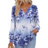 Zeagoo Fall Tops for Women Long Sleeve Button Up Shirts Floral Tunics V Neck Pullover Blouse(Blue Purple Floral)