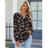 Zeagoo Fall Tops for Women Long Sleeve Button Up Shirts Floral Tunics V Neck Pullover Blouse(Brown Floral)