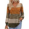 Zeagoo Fall Tops for Women Long Sleeve Button Up Shirts Floral Tunics V Neck Pullover Blouse(Caramel Colorblock)