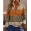 Zeagoo Fall Tops for Women Long Sleeve Button Up Shirts Floral Tunics V Neck Pullover Blouse(Caramel Colorblock)