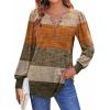 Zeagoo Fall Tops for Women Long Sleeve Button Up Shirts Floral Tunics V Neck Pullover Blouse(Caramel Colorblock)