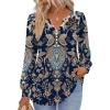 Zeagoo Fall Tops for Women Long Sleeve Button Up Shirts Floral Tunics V Neck Pullover Blouse(Ethnic Black)