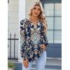 Zeagoo Fall Tops for Women Long Sleeve Button Up Shirts Floral Tunics V Neck Pullover Blouse(Ethnic Black)