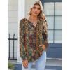 Zeagoo Fall Tops for Women Long Sleeve Button Up Shirts Floral Tunics V Neck Pullover Blouse(Ethnic Print)