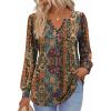Zeagoo Fall Tops for Women Long Sleeve Button Up Shirts Floral Tunics V Neck Pullover Blouse(Ethnic Print)