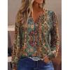Zeagoo Fall Tops for Women Long Sleeve Button Up Shirts Floral Tunics V Neck Pullover Blouse(Ethnic Print)