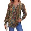 Zeagoo Fall Tops for Women Long Sleeve Button Up Shirts Floral Tunics V Neck Pullover Blouse(Ethnic Print)