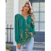 Zeagoo Fall Tops for Women Long Sleeve Button Up Shirts Floral Tunics V Neck Pullover Blouse(Green Floral 02)
