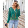 Zeagoo Fall Tops for Women Long Sleeve Button Up Shirts Floral Tunics V Neck Pullover Blouse(Green Floral 02)