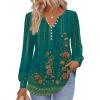 Zeagoo Fall Tops for Women Long Sleeve Button Up Shirts Floral Tunics V Neck Pullover Blouse(Green Floral 02)