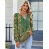 Zeagoo Fall Tops for Women Long Sleeve Button Up Shirts Floral Tunics V Neck Pullover Blouse(Green Floral)